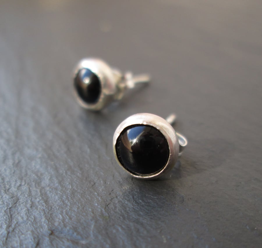 Black Onyx Stud Earrings - Gemstone Studs, Gifts for Women, Everyday Jewellery