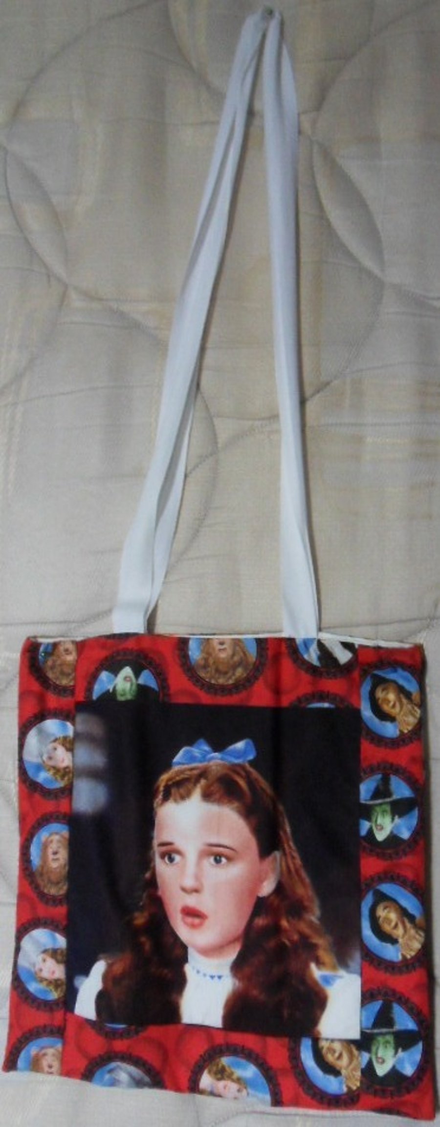 Homemade tote bag. Wizard of Oz, Dorothy design. Approx 12" x 12"