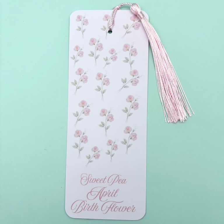 Sweet Pea April Birth Flower Bookmark - Laminated Floral Bookmark with Tassel