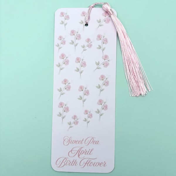 Sweet Pea April Birth Flower Bookmark - Laminated Floral Bookmark with Tassel