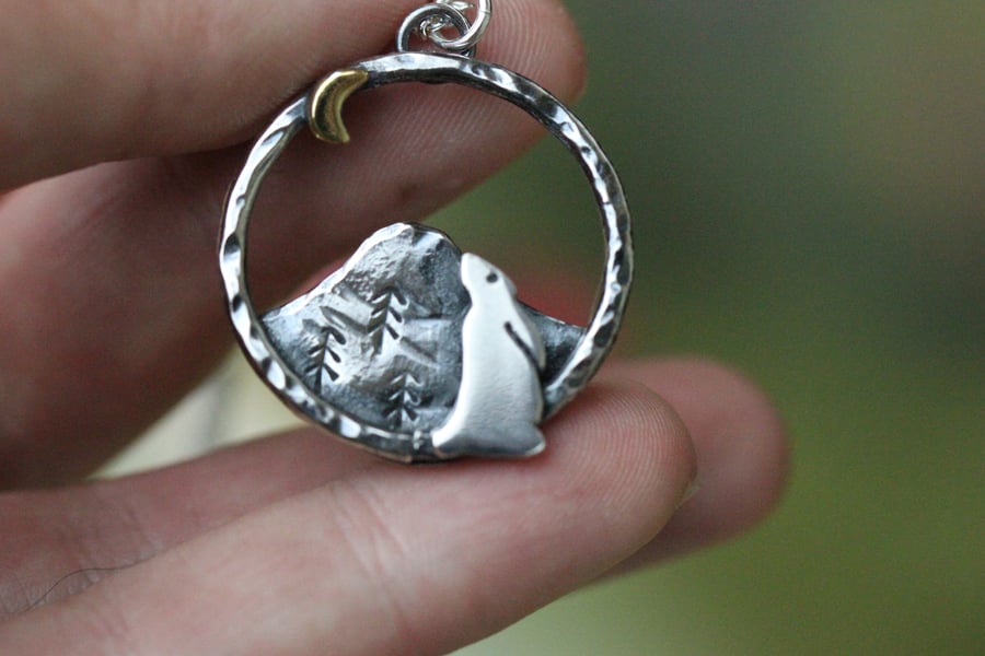 Moon gazing hare necklace