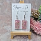 Handmade Pink Dichroic Resin Rectangle Earrings