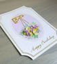 Handmade birthday card with quilled flowers hanging basket in lilac and lemon - Image 6