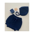 25% OFF Sample Sale Handknitted Baby Mossy Shorts & Bonnet Set - 3-6 months