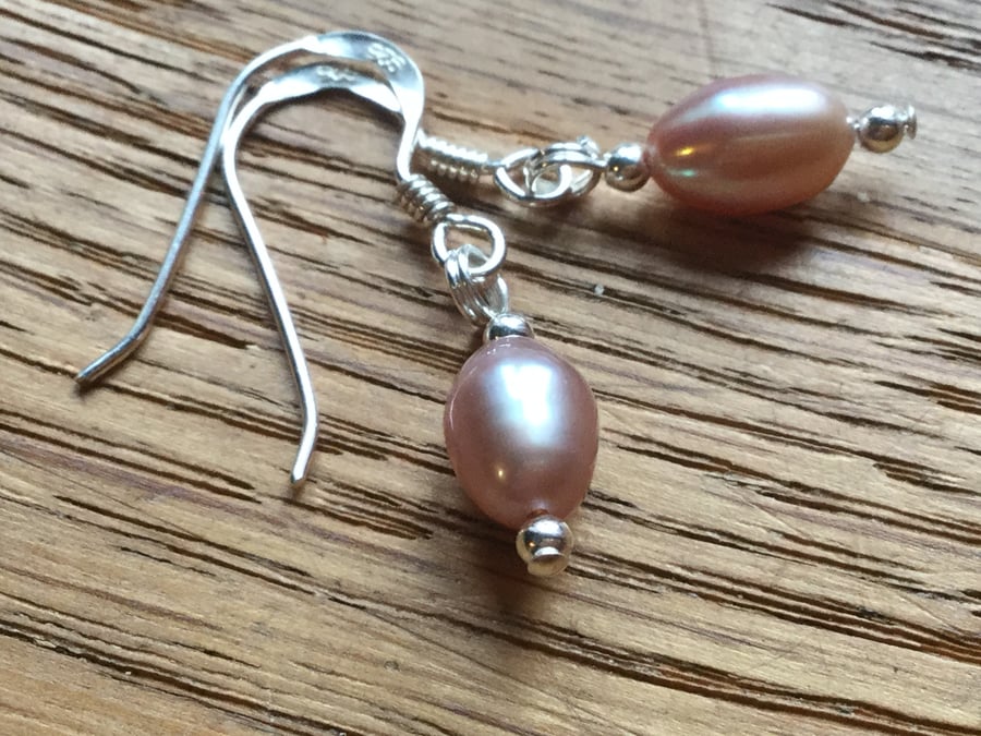 Delicate pink freshwater pearl and sterling silver earrings 
