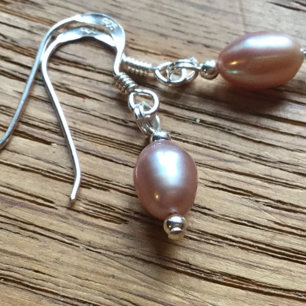 Delicate pink freshwater pearl and sterling silver earrings 