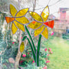Stained Glass Bunch of Daffodil Suncatcher - Handmade Hanging Window Decoration 