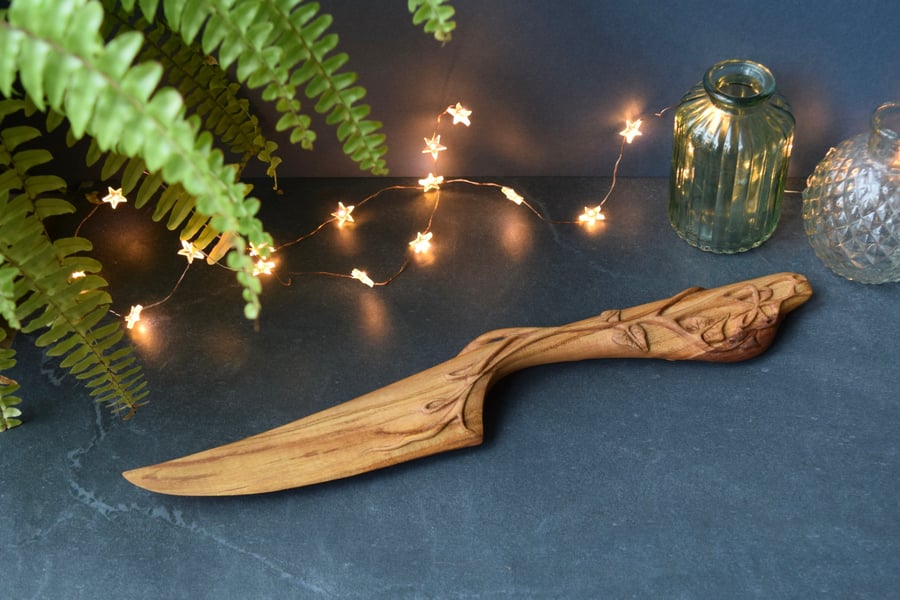 Bespoke custom order for Rini - Hand carved cherry wood wedding cake knife
