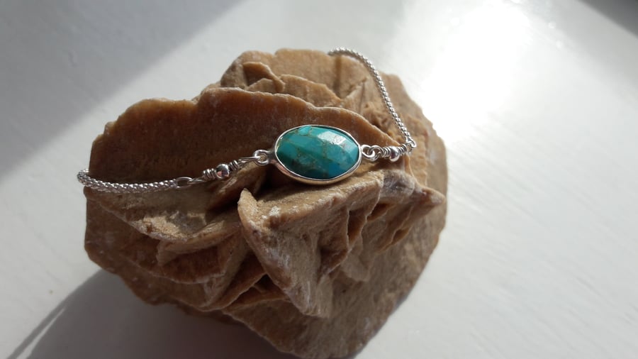 Mexican Turquoise and Sterling Silver Adjustable Bracelet