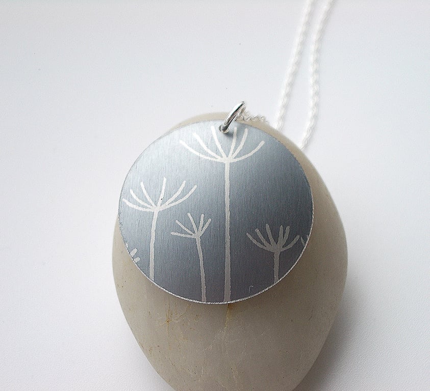 Dandelion seed pendant necklace in grey and silver