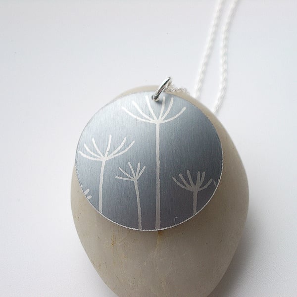 Dandelion seed pendant necklace in grey and silver