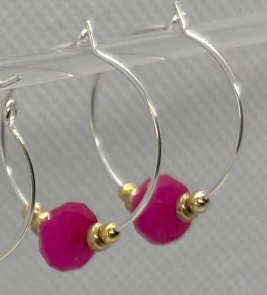 Fuchsia pink jade hoop earrings