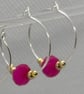Fuchsia pink jade hoop earrings