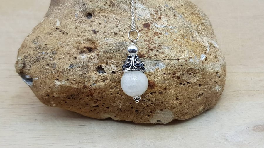 Minimalist White Moonstone cone Pendant. Reiki jewelry. June's Birthstone