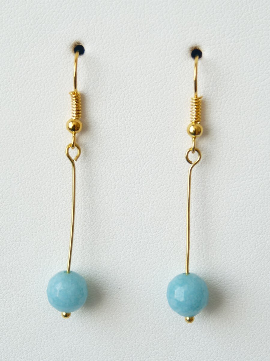 Blue Quartzite Dangle Earrings - Genuine Gemstone - Handmade 