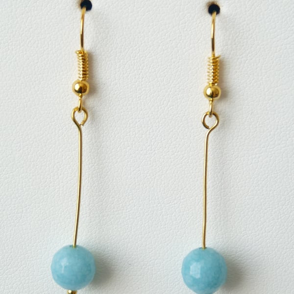 Blue Quartzite Dangle Earrings - Genuine Gemstone - Handmade 