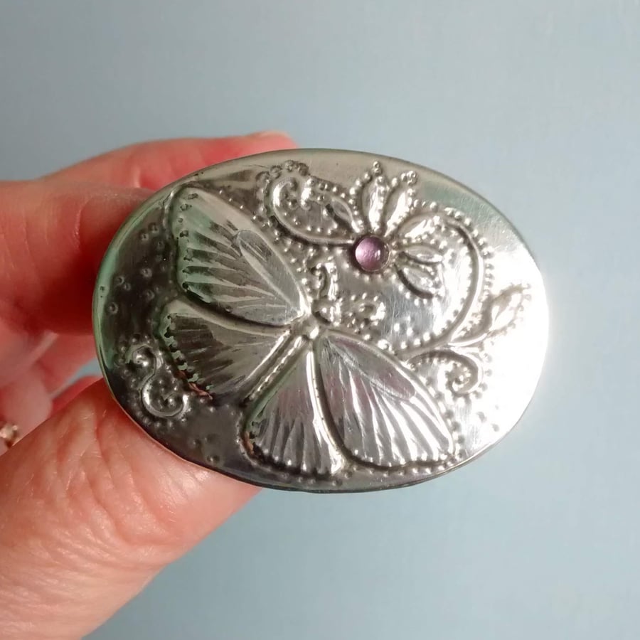 Butterfly Amethyst Pewter Brooch