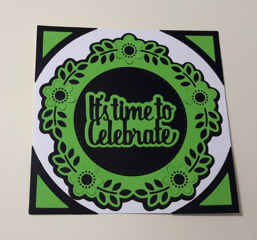 It's Time to Celebrate Greeting Card - Green and Black