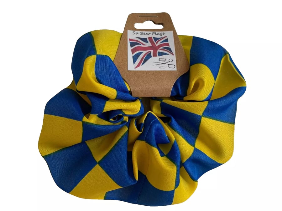 Blue And Yellow Check Flag Hair Scrunchie Scrunchies Accessory Band Elastic