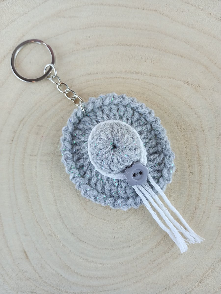 Grey Crochet Hat Keyring Embellished With Grey Button