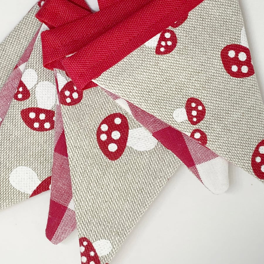 SALE - BUNTING - toadstools, checks - red and white