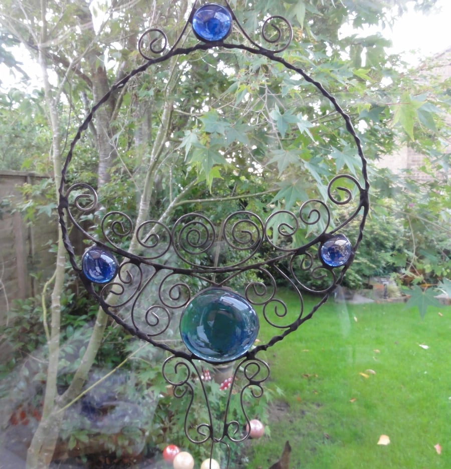 Stained Glass Wire Hanger - Blue Suncatcher