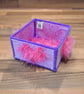 Container for desk items - glitter purple with pink furry hearts, Valentines Day
