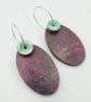 Oval shaped earrings in burgundy with a mint button bead - Image 5