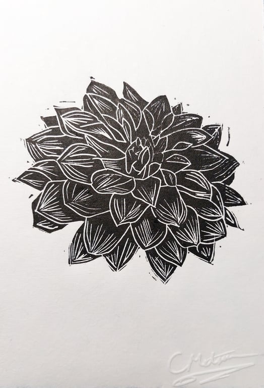 'Flowerhead' - A5 black lino print
