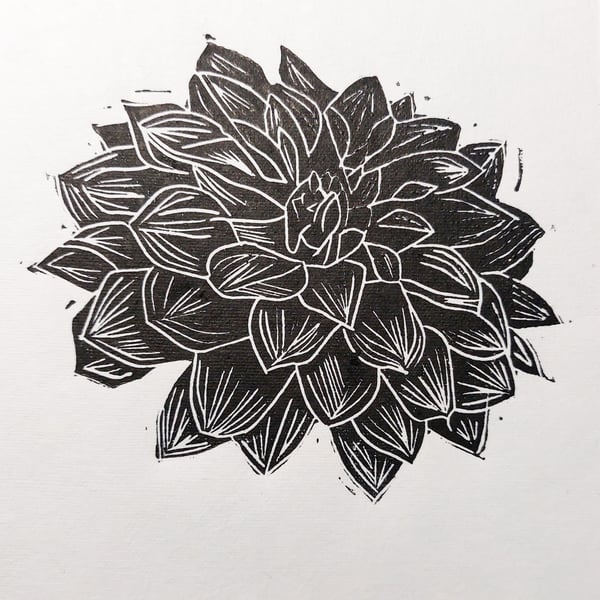 'Flowerhead' - A5 black lino print