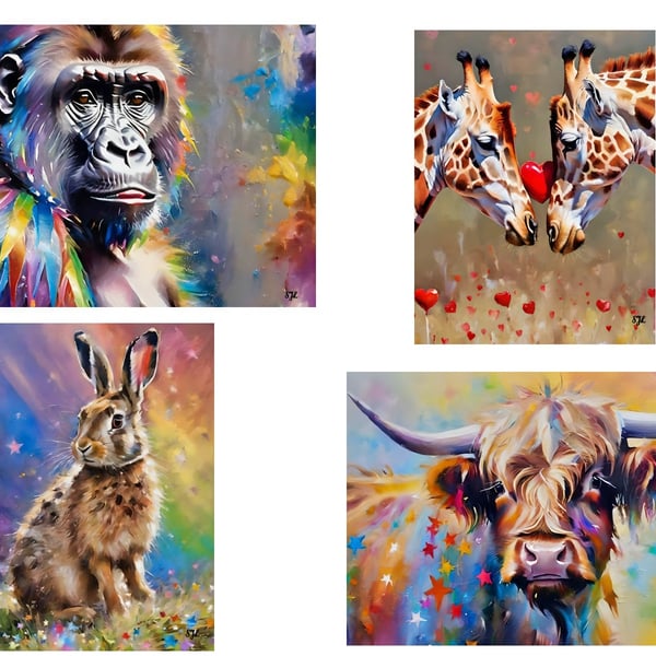 Pack of 4 Animal Themed Greeting Cards A5 