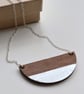 Wooden Semi Circle Contemporary  Necklace with Silver Leaf - Image 3