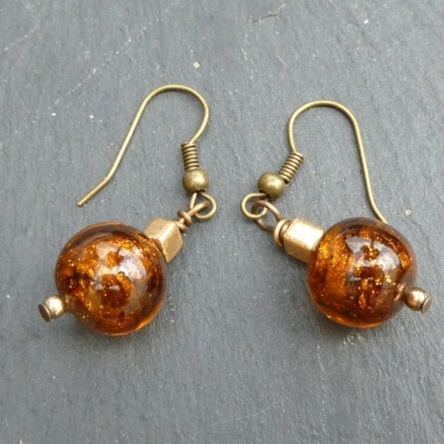 Gold Foil Glass Bead Earrings