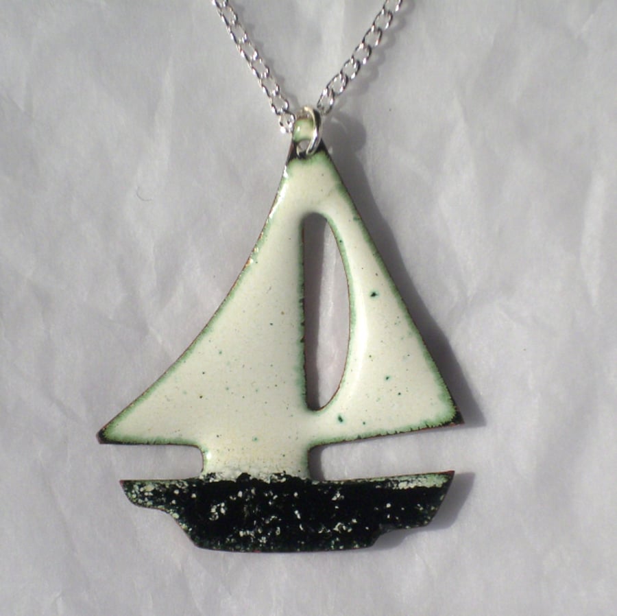 boat pendant - white sails, black hull