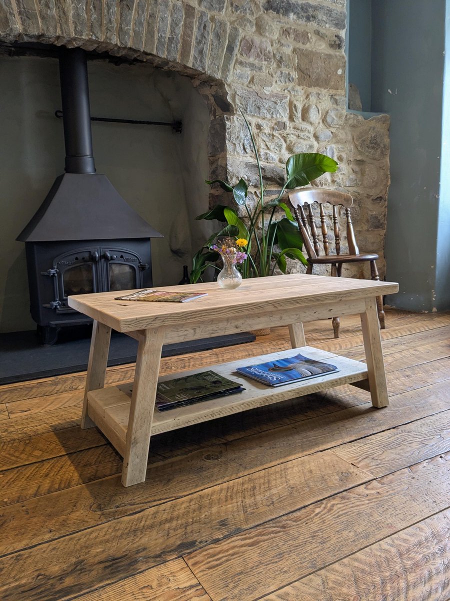 Rustic Wooden Coffee Table Reclaimed Coffee table with Shelf