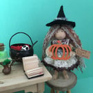 Tiny Autumn Witch Doll Decoration, Halloween Witch Core Ornament, Autumn Decor