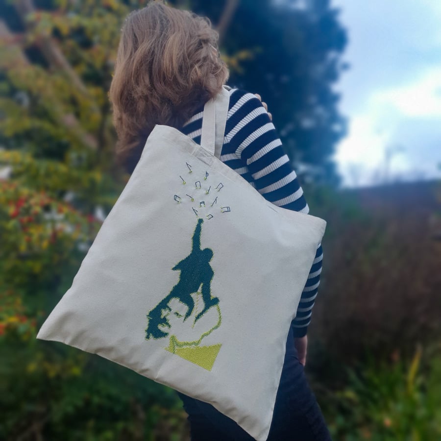 Tote Bag, Hand-Embroidered Eco Linnen Fredie Mecury Groove Bag