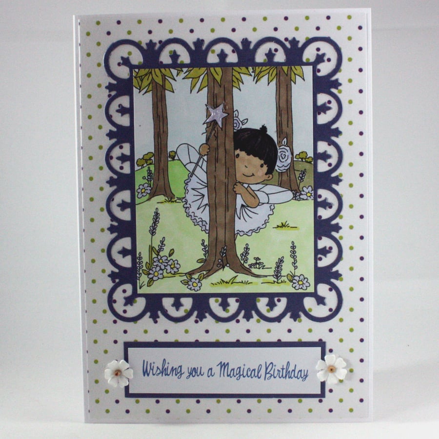 Handmade child's birthday card - fairy in the woods - magical birthday