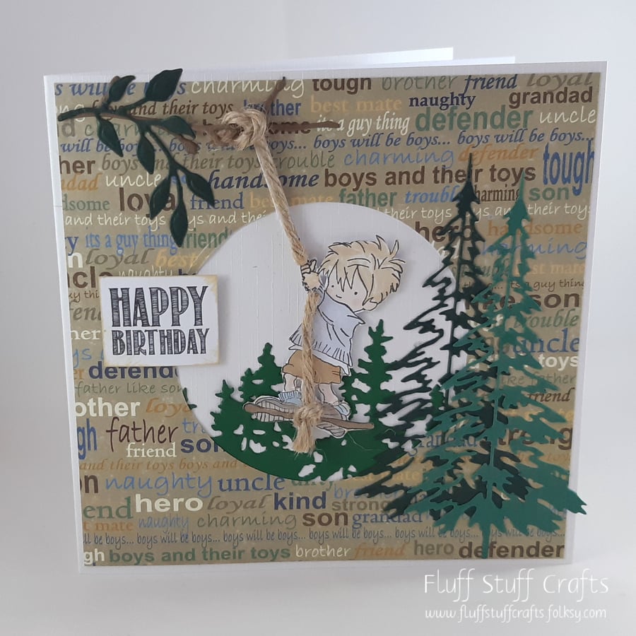 Handmade child's birthday card - tree swing