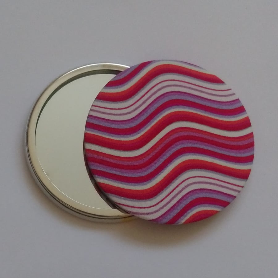 Pink Wave Design Fabric Backed Pocket Mirror