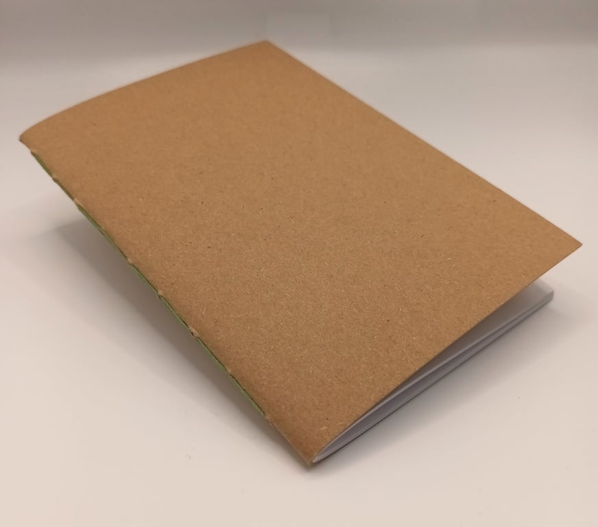 Hand bound, A6 Kraft cover Notebook, Green binding, White paper