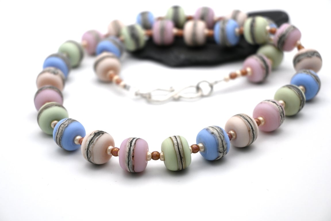 lampwork glass pastel beach beaded necklace