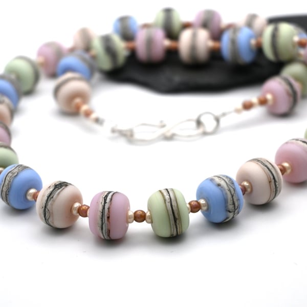 lampwork glass pastel beach beaded necklace