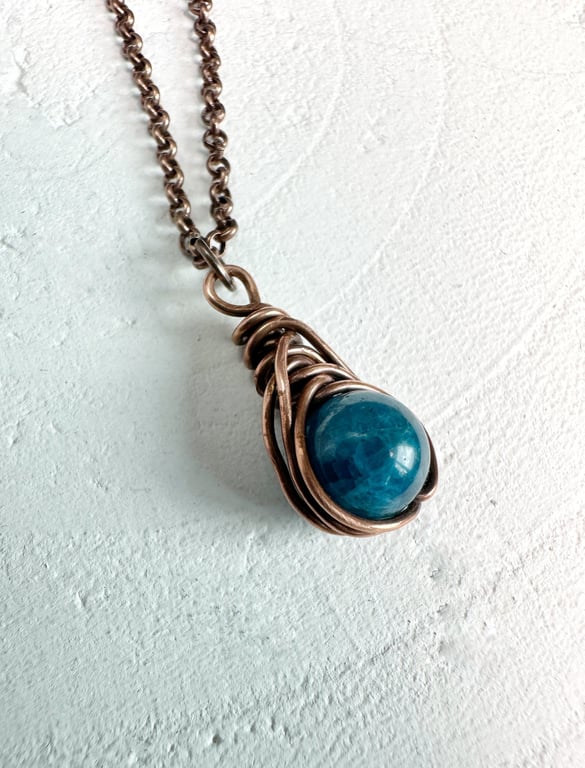 Wire Wrapped Blue Apatite Pendant