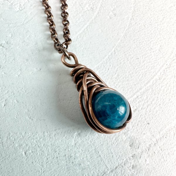 Wire Wrapped Blue Apatite Pendant