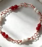 Handmade Copper Bracelet - Red Carnelian and White Moonstone Gemstones