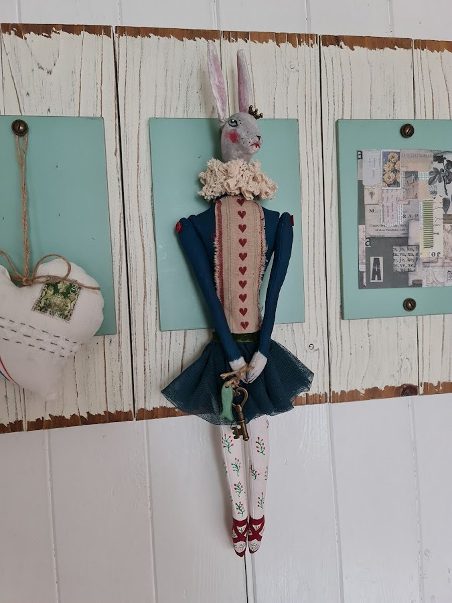 Handmade hare with the red ballet shoes