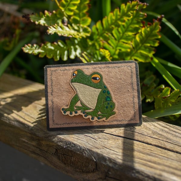 Frog Wooden Pin Badge – Hand-Painted Pond Life Brooch