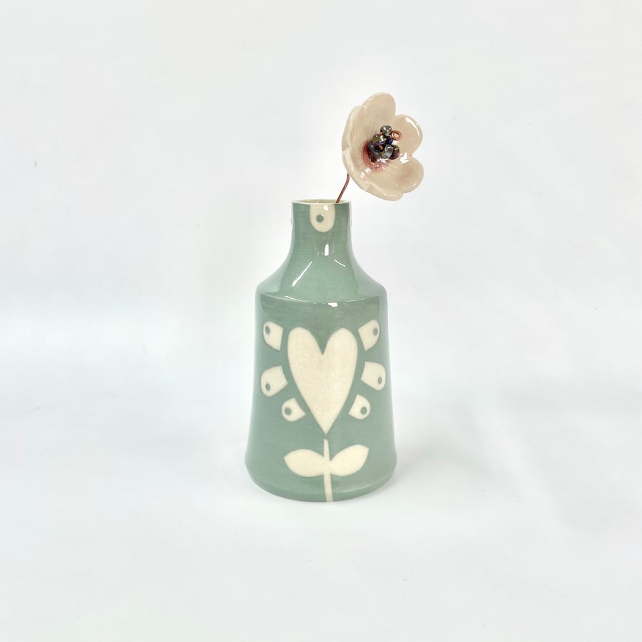 Handmade Flower Pale Turquoise Bud Vase Mothers Day Valentines - Pottery Gift