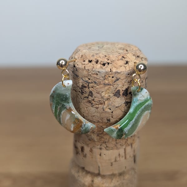 Green  stone mini moon earrings